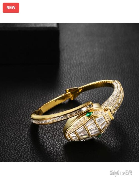Women\'s Crystal Snake Head Open Cuff Bangle Quartz Watch